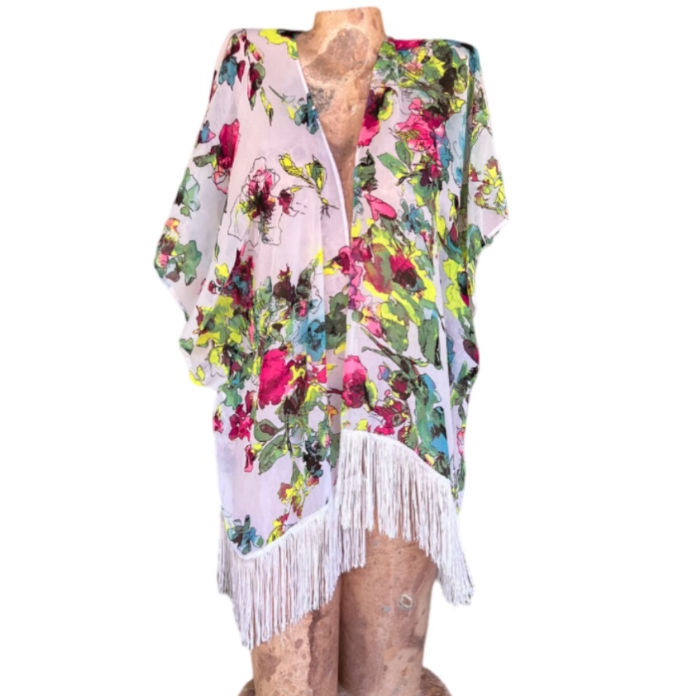 Ocean Pacific Sunwear White Open Front Beach Kimono Cover Up